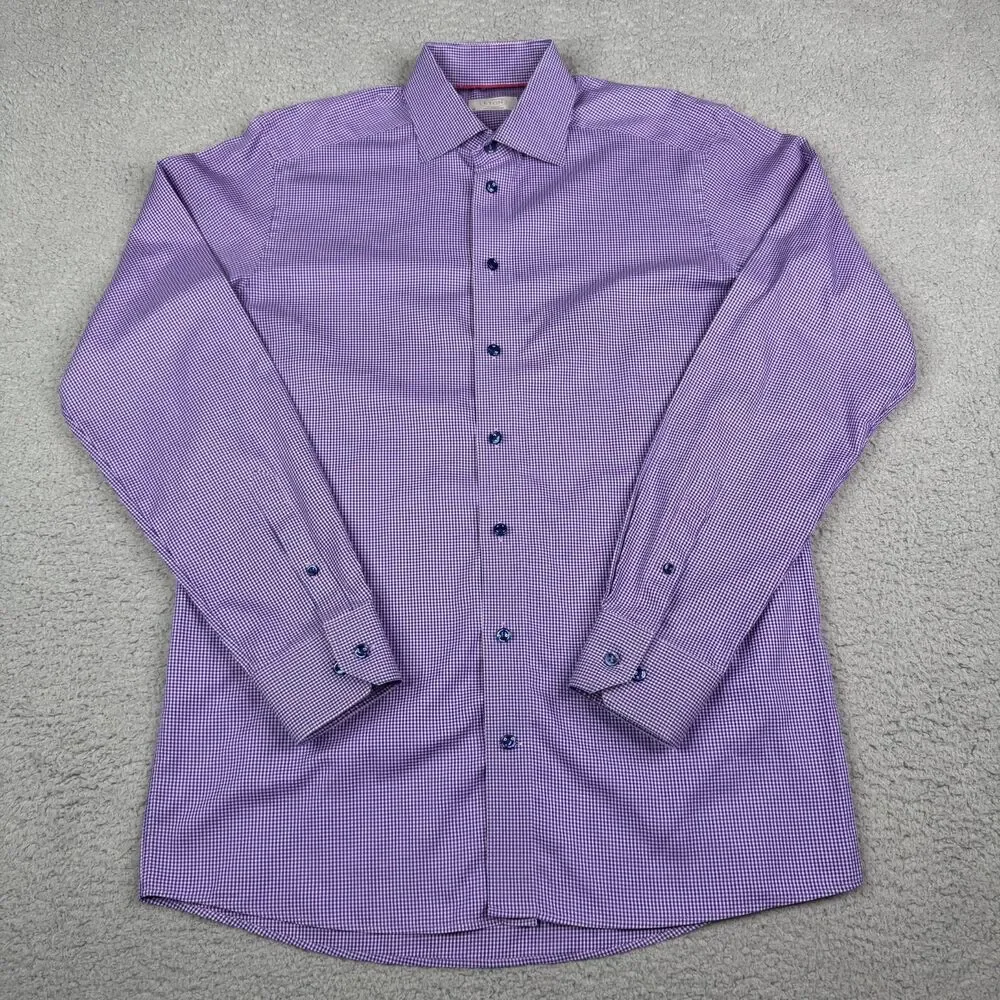 Eton Shirt Men 40 15 3/4 Purple Gingham Check Contemporary Long Sleeve Button Up
